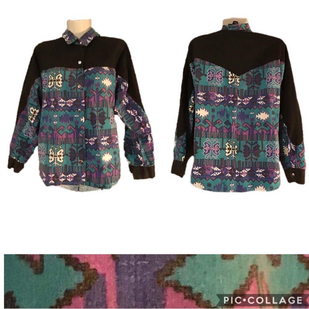 Wagon Wheels Country Button Down Long Sleeve Western Medium Black & Multi Color